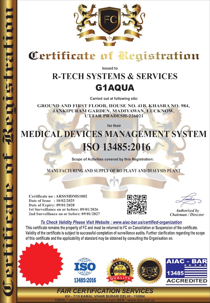 ISO 13485:2016 Medical Devices Management System - G1 Aqua | R-Tech Systems & Services